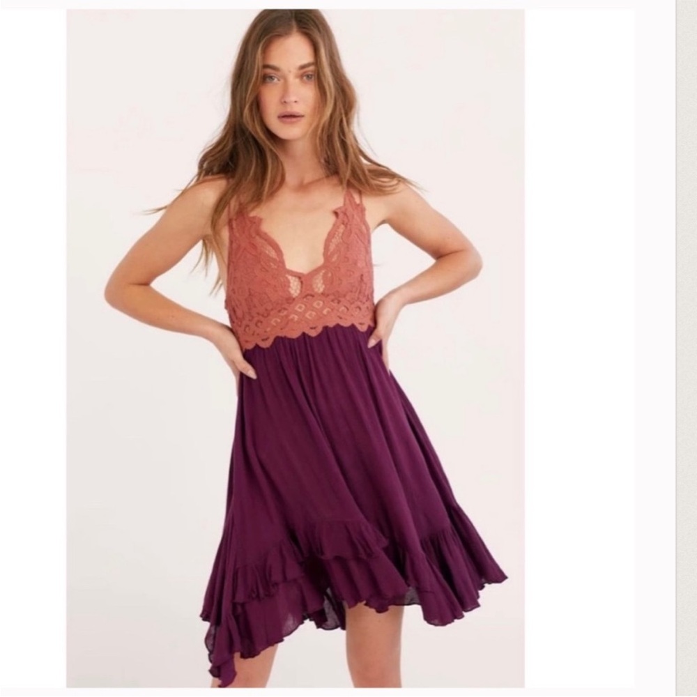 Free People Adella Lace Mini Dress Boho Slip Dress Copper Combo